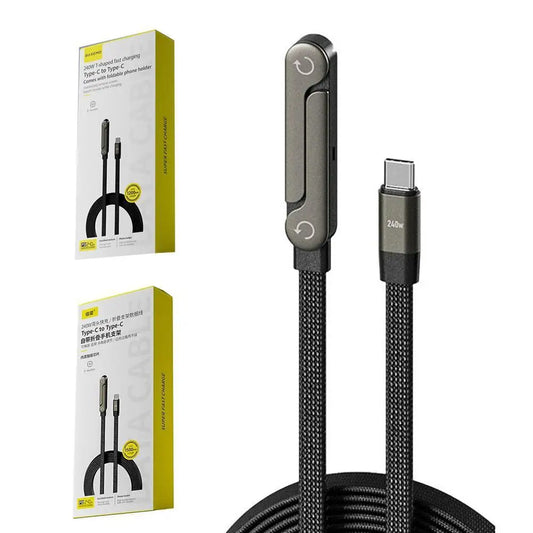 Sideways Phone Charger,Invisible Stand Charging Cable,Built in Phone Stand Charging Cord with Folding Phone Stand 2-In-1 Holder